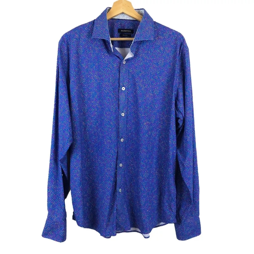 Bugatchi Blue Dotted Multi Color Shirt